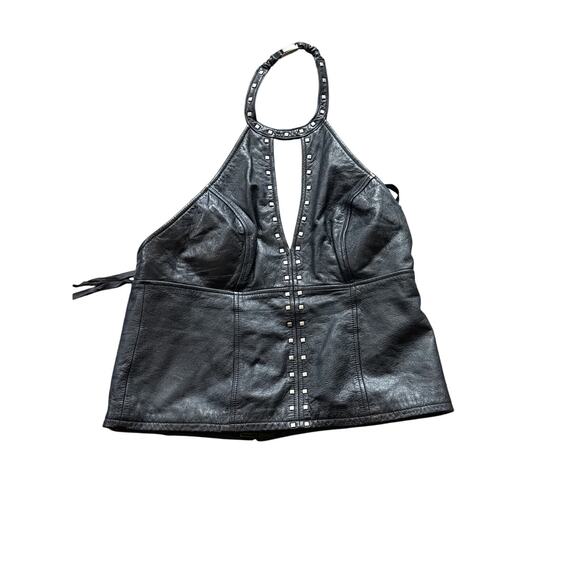 Y2K Black Leather Harley Davidson Halter 40/12 w